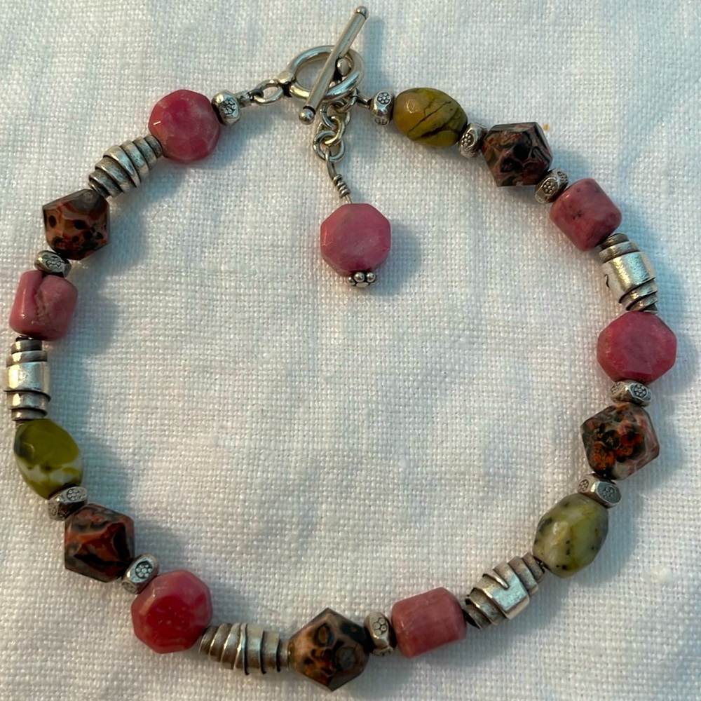 Rhodochrosite, Green Turquoise and Thai Silver Bracelet